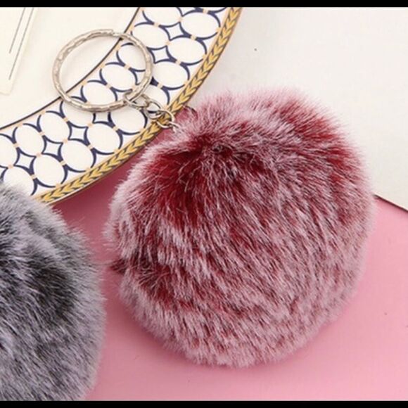 Fuzzy RED Pom-Pom Keychain-Large - Picture 1 of 3